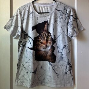 3D cat print T-shirt